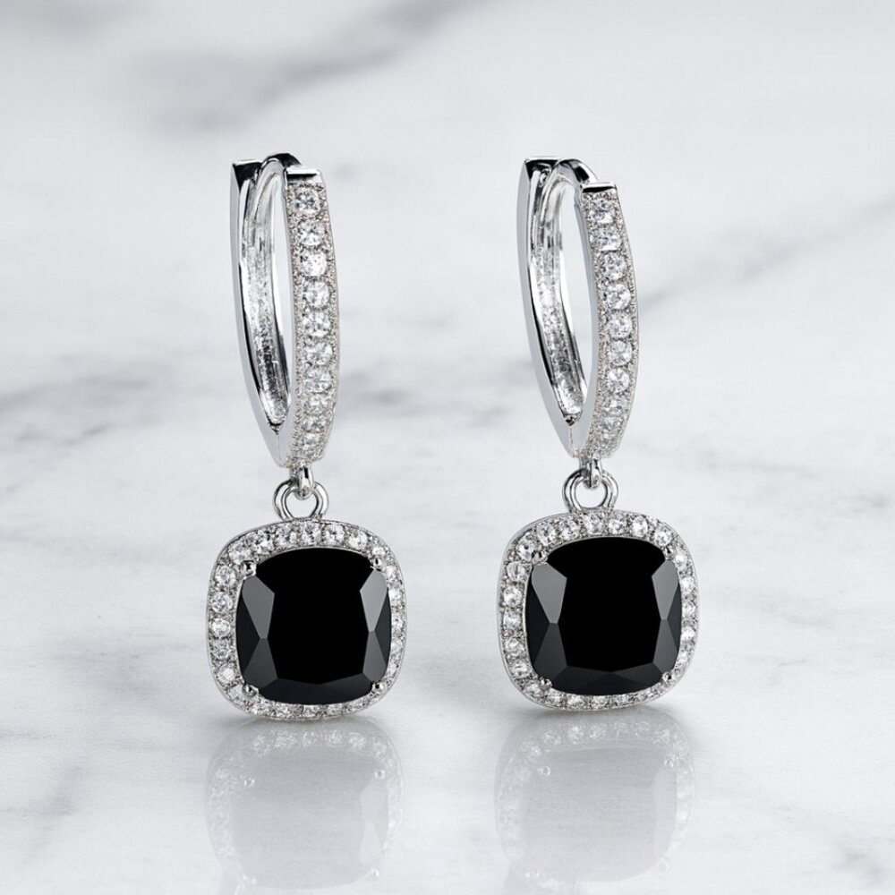 "Megg Hoops" Black & Silver
